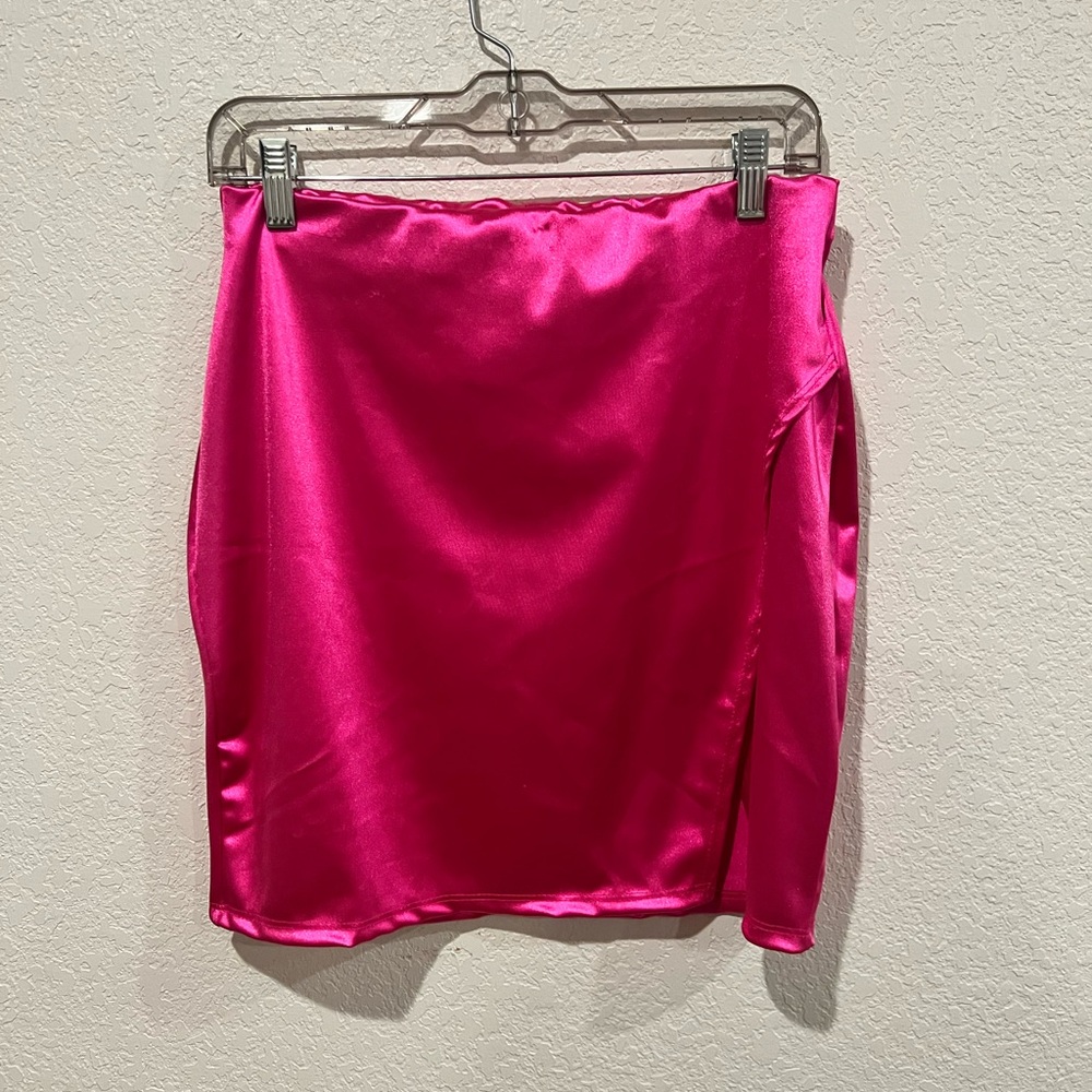 Hot Pink Large Satin Mini Skirt